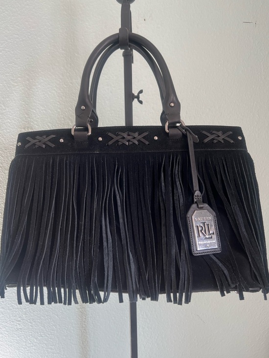 Lauren Ralph Lauren Handbags - Lauren Ralph Lauren Barton Emery Black Suede Fringe Satchel Tote Western Boho
